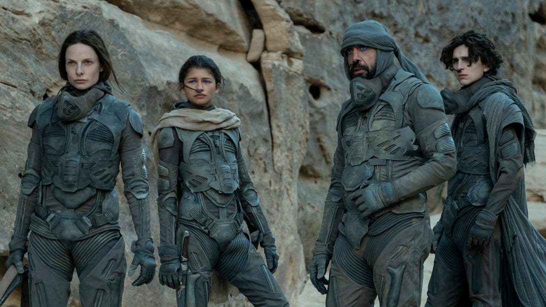 Rebecca Ferguson, Zendaya, Javier Bardem, and Timothée Chalamet, Dune